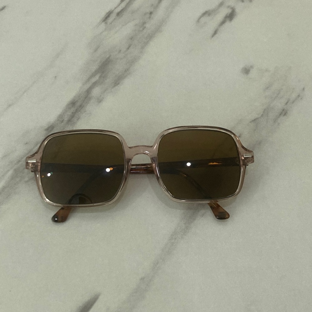Brown Square Sunglasses with Light Pink Frame - Picture 3 of 16